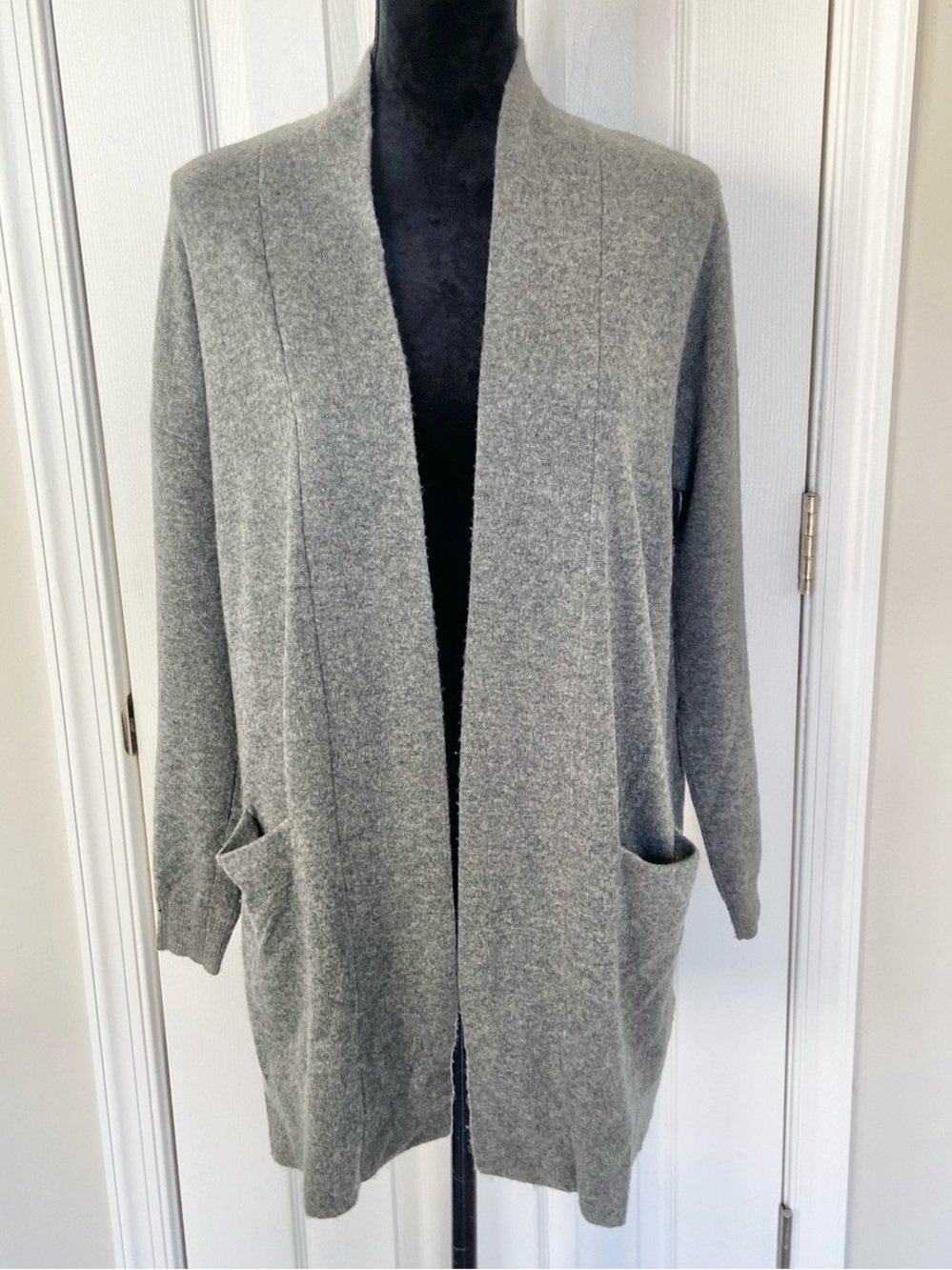 Boden 100% Cashmere Open-Front Long Cardigan in Heather Gray Size 8